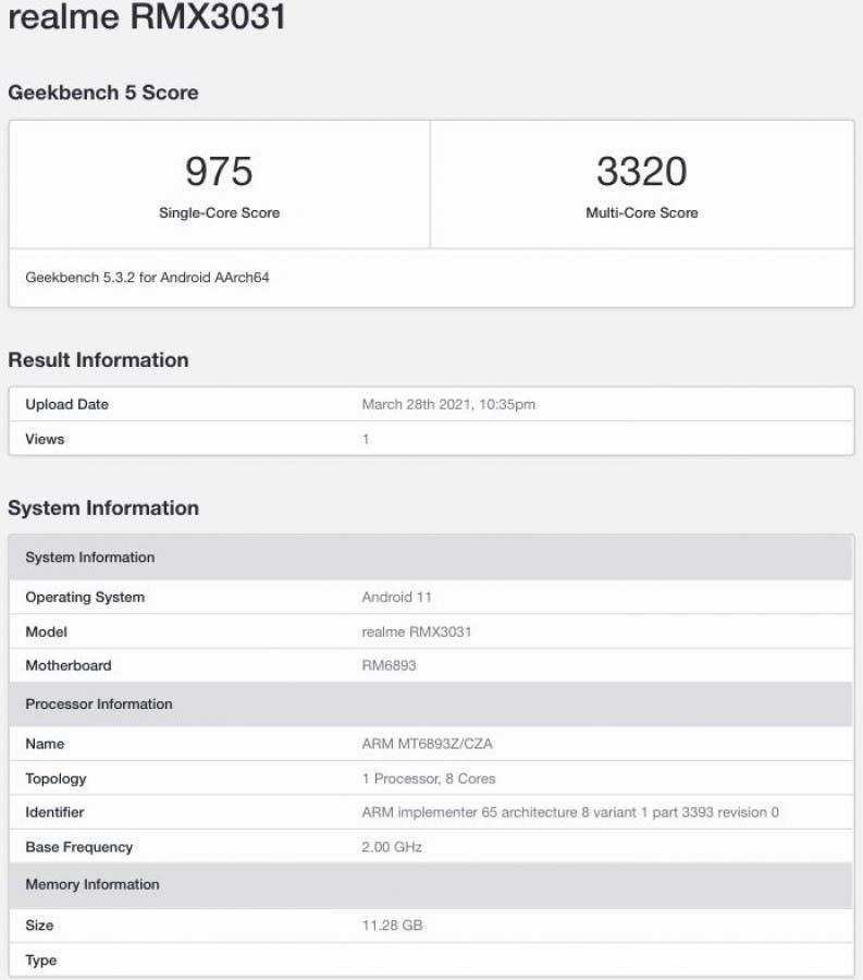 Realme GT Neo appears on GeekBench ahead of the official launch
