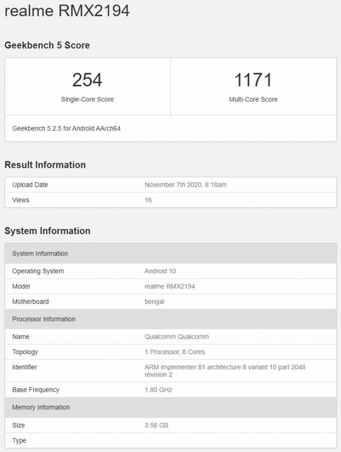 Unknown Realme device with RMX2194 model appears on GeekBench listing!
