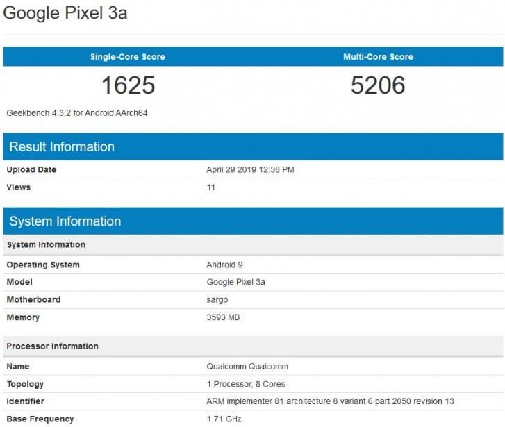 Pixel 3a pays a visit to GeekBench database few days before announcement