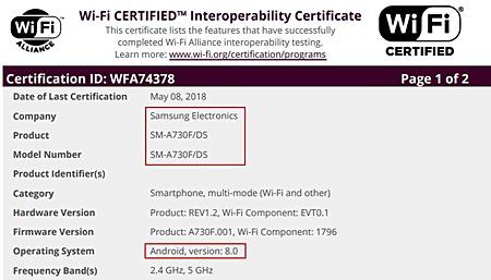 Samsung Galaxy A8 (2018) With Android Oreo Gets WiFi Certified
