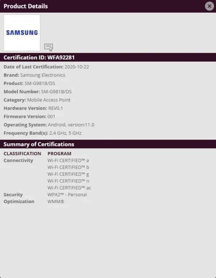 Galaxy S20 might soon get the stable Android 11, WiFi Alliance listing suggests!