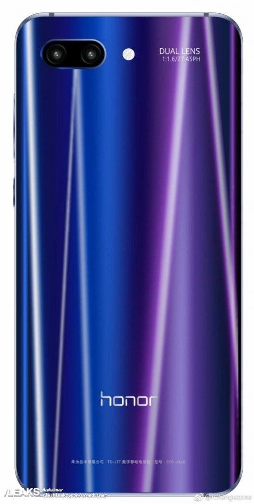 Honor 10's back surface in a high resolution render