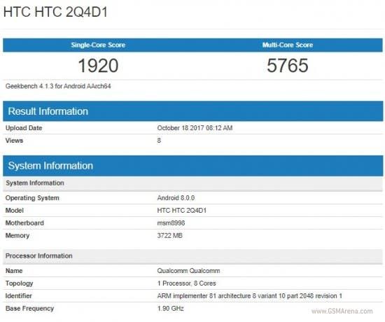 HTC 2Q4D1 spotted on Benchmarks, could be HTC U11 plus