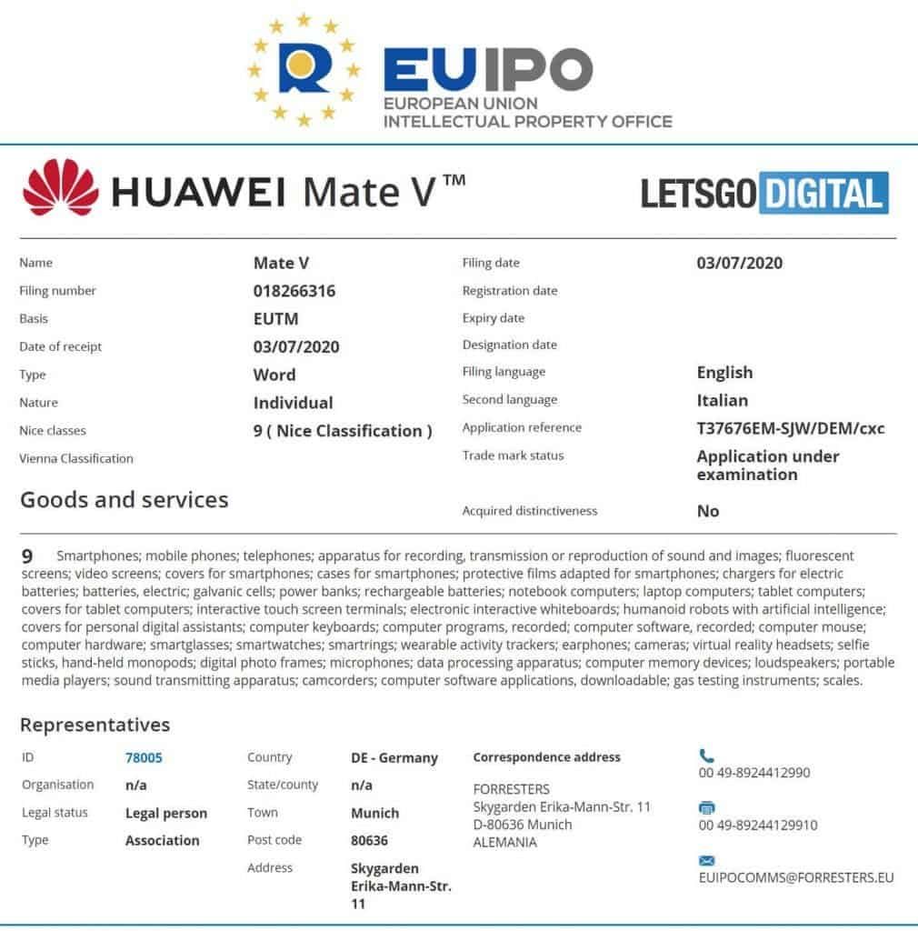 Huawei applies for the Mate V trademark