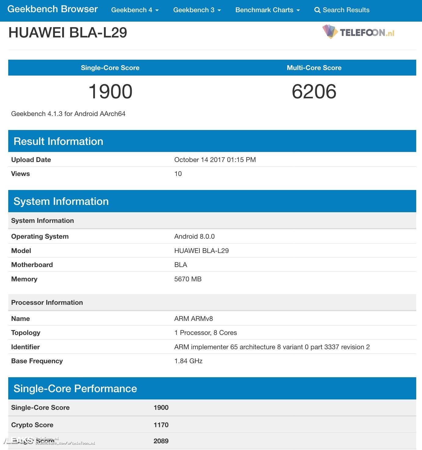 Huawei Mate 10 Pro pops up on Geekbench