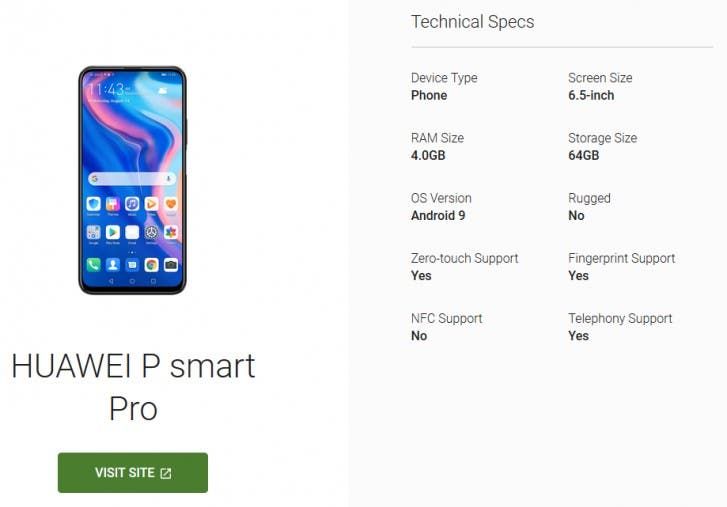 Huawei P Smart Pro major specs spilled online