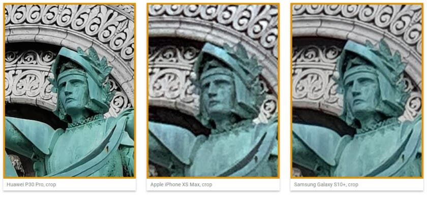 A comparison at 10x, showing the P30 Pro on the left.