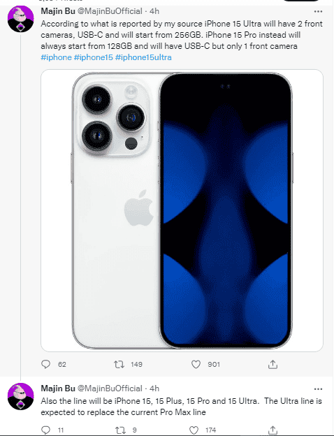 iPhone 15 Ultra will reportedly feature dual front-facing cameras & USB-C ports