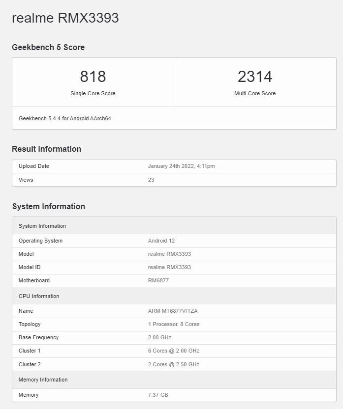 Realme 9 Pro+ passes by Geekbench with Dimensity 920