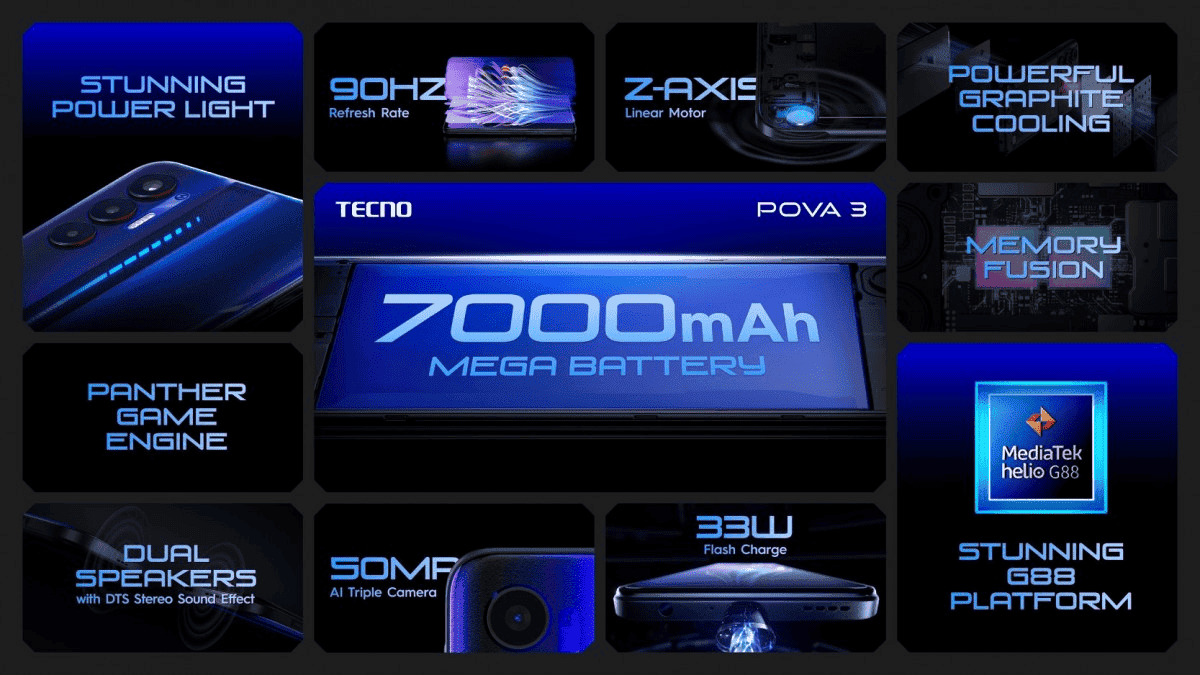 Tecno Pova 3 launched with a monstruous 7000mAh battery