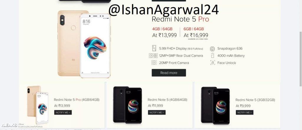 Redmi Note 5 and Note 5 Pro Price leaks, Note 5 starts at $155 and 5 Pro at $217