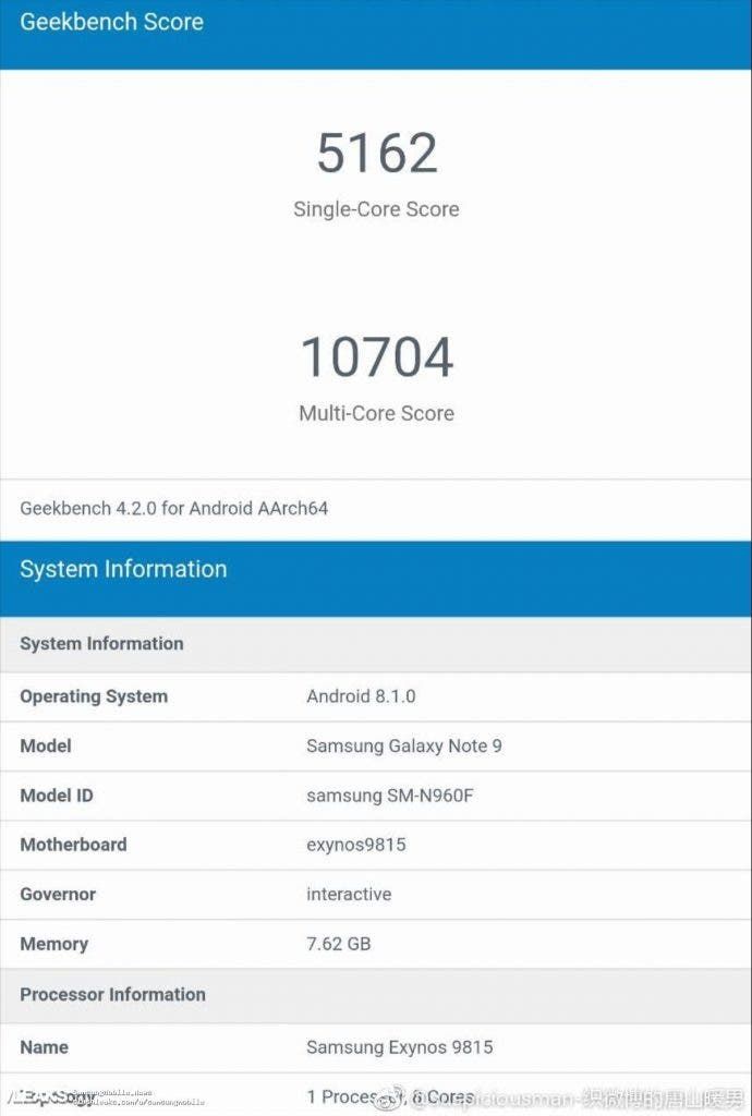 Samsung Galaxy Note 9 takes a Trip to Geekbench