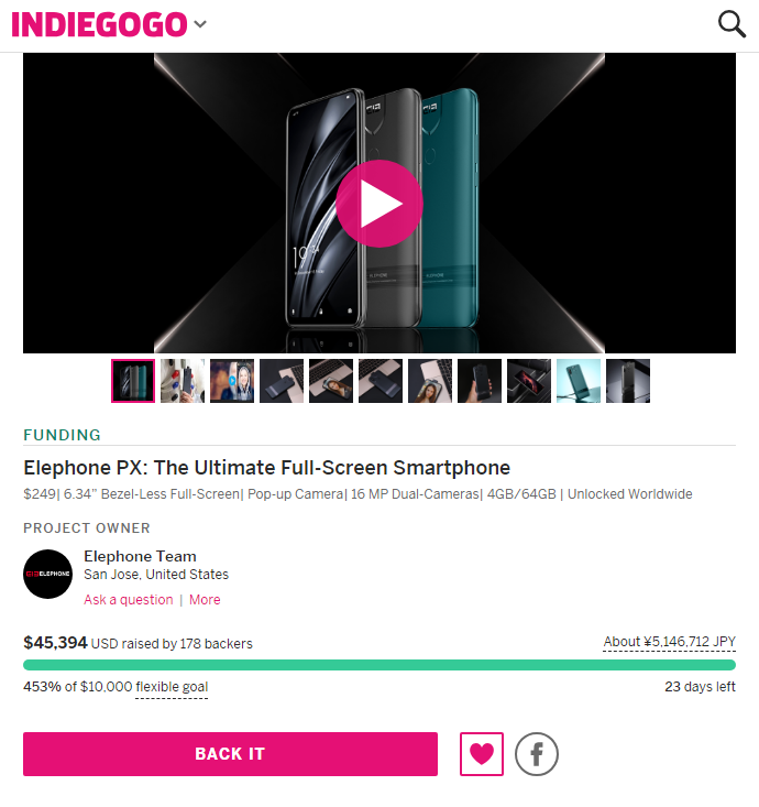 ELEPHONE PX crowfunding going well + pop-up camera sneak peek
