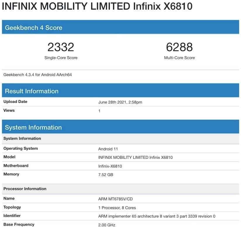 Infinix Zero X series passes by Geekbench benchmark