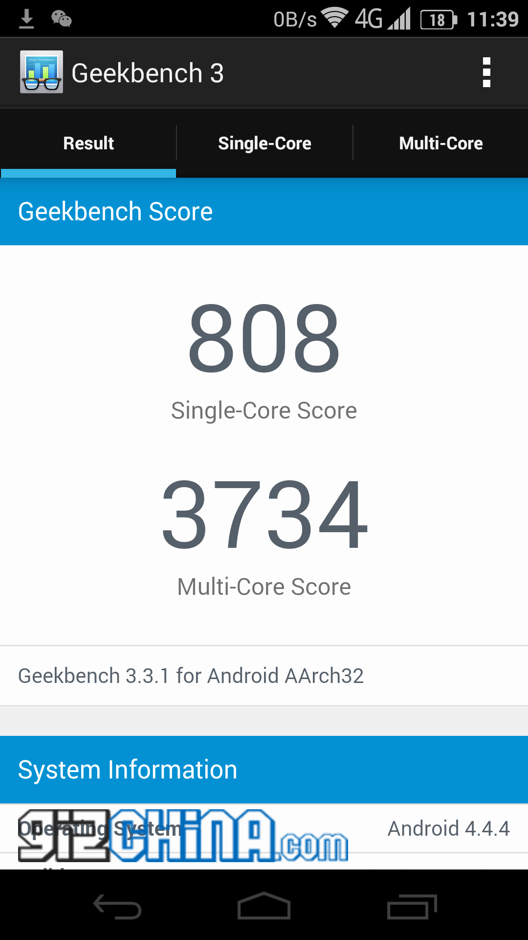 iOcean MT6752 GeekBench benchmarks