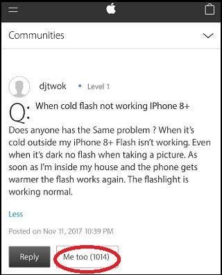 Feature or bug? iPhone X/8 camera flash doesn't work when its cold