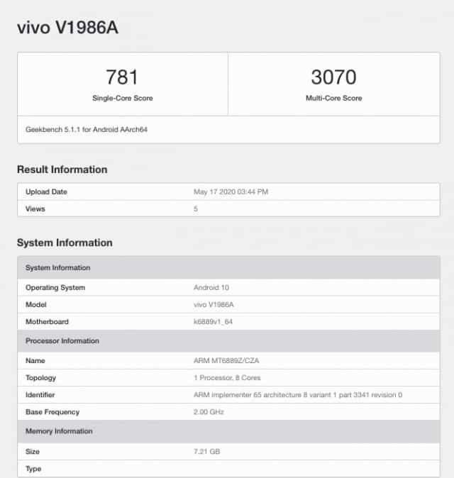 iQOO Z1 running Mediatek Dimensity 1000+ spotted on Geekbench