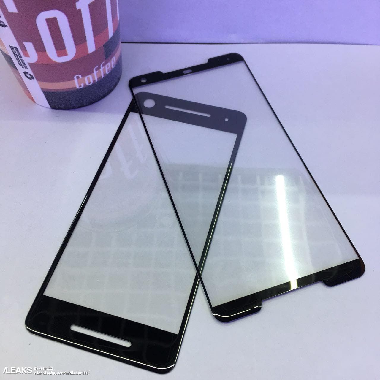 Leaked protective covers allegedly for the Pixel 2 (left) and Pixel 2XL (right)