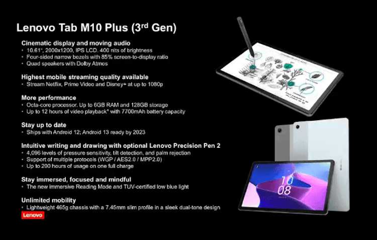 Lenovo introduced the third generation Tab M10 Plus Android tablet