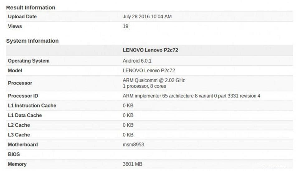 Lenovo Vibe P2 glimpsed with 4GB RAM, Android Marshmallow