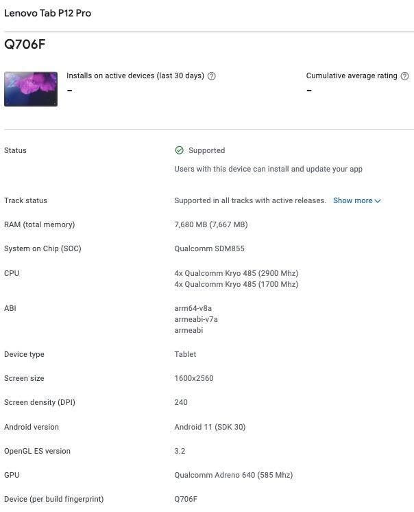 Lenovo to release the Tab P12 Pro tablet powered by Snapdragon 855