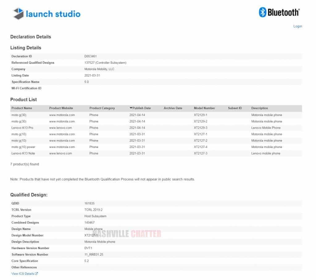 Lenovo K13 Pro and K13 Note bag Bluetooth certification
