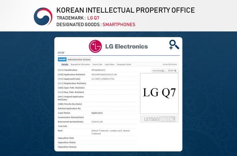 LG Q7 moniker trademarked