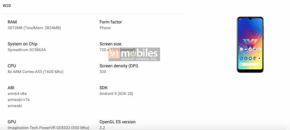 LG W20 Appeared on Google Play Console, Specifications Leaked