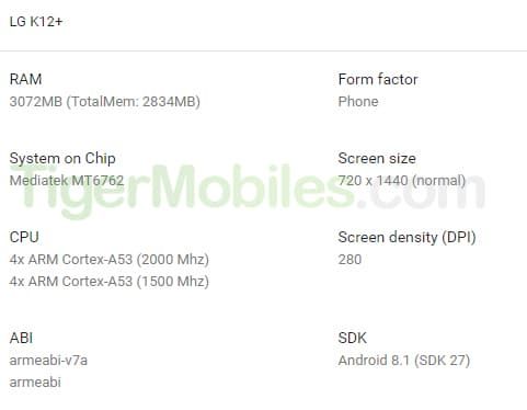 Render and Specification of "budget" LG K12+ appears online