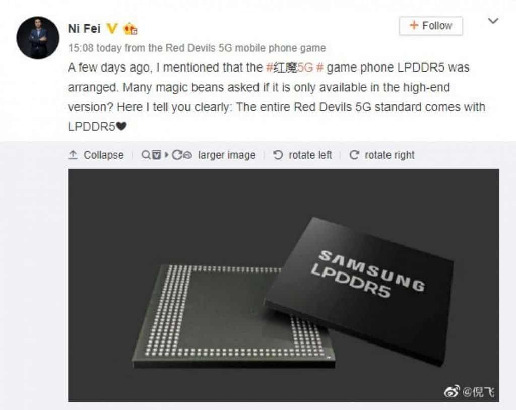 Nubia Red Magic 5G to come with LPDDR5 RAM as standard