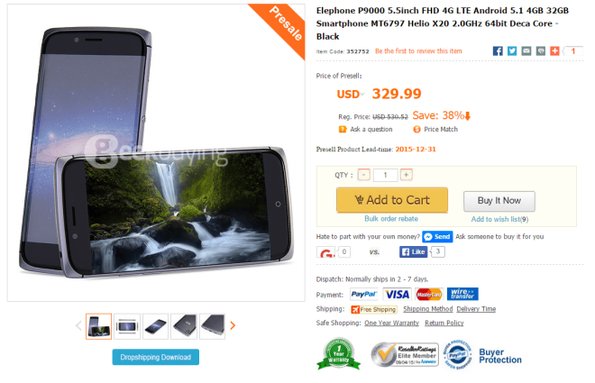 Elephone P9000 spotted with 10-core MT6797, 4GB RAM!
