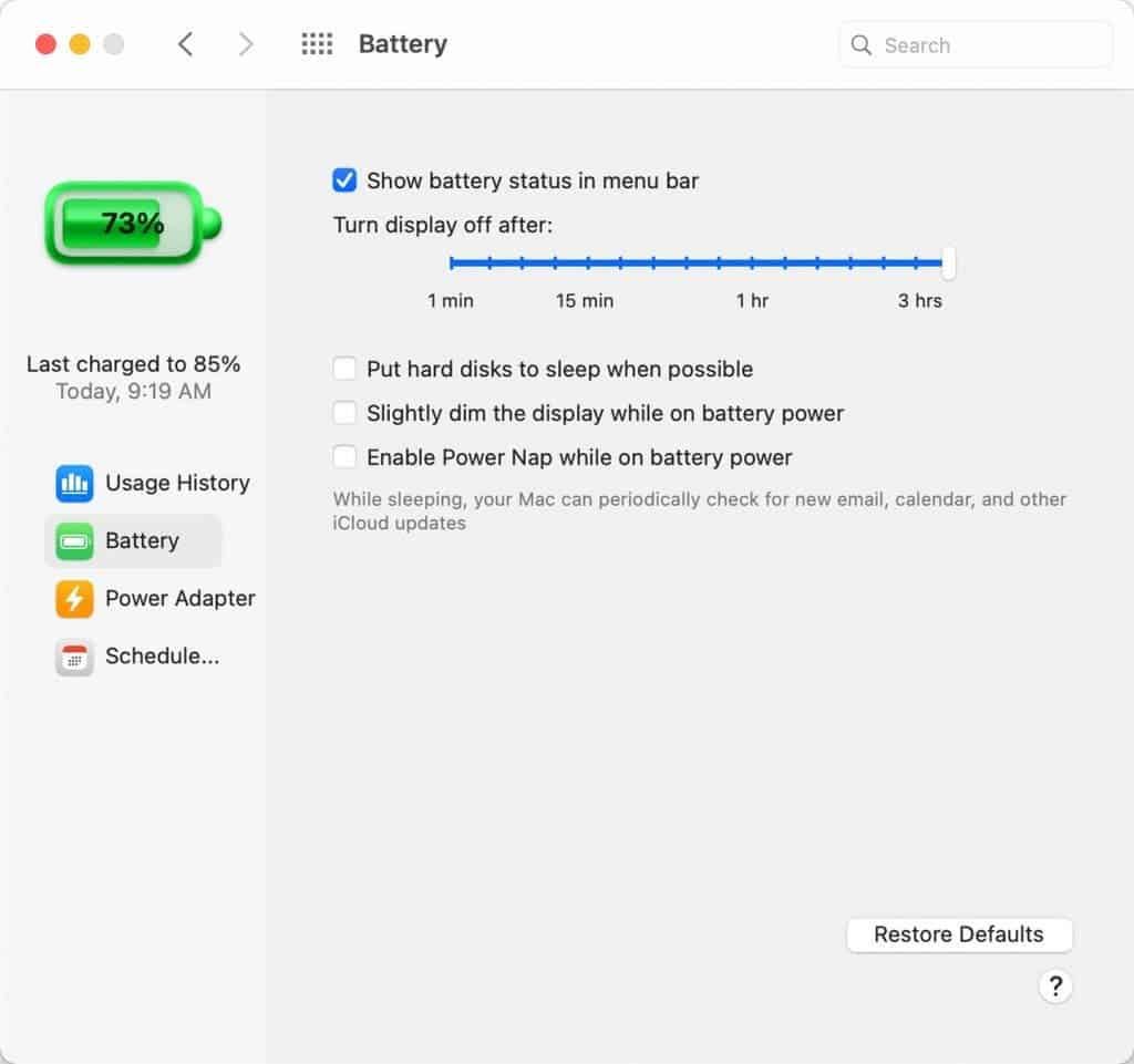 Apple macOS Big Sur cancels the "energy-saving" section