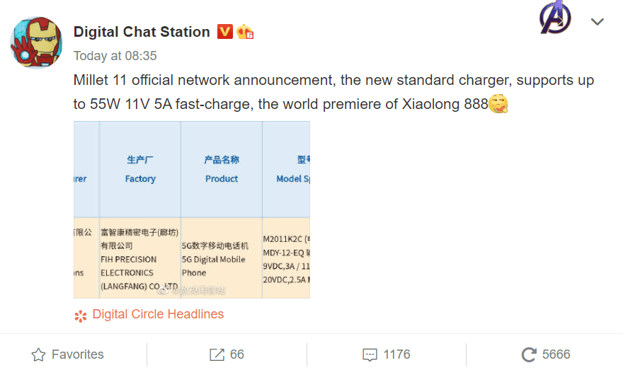 Xiaomi Mi 11 with Snapdragon 888 SoC to use a 55W charger