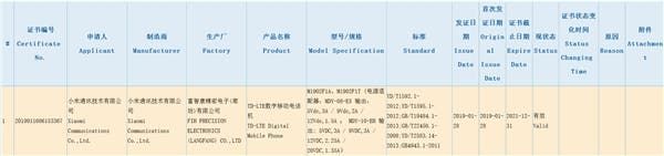 Aleged Xiaomi Mi 9 with 27W fast charging passes 3C certification