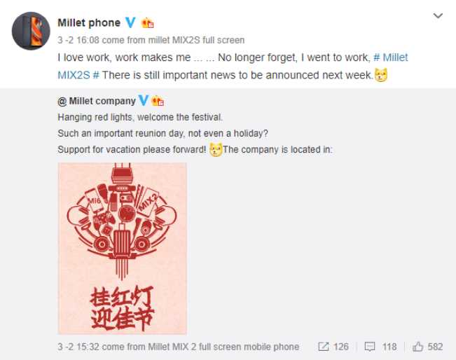 Xiaomi to announce important news regarding Mi Mix 2s next week