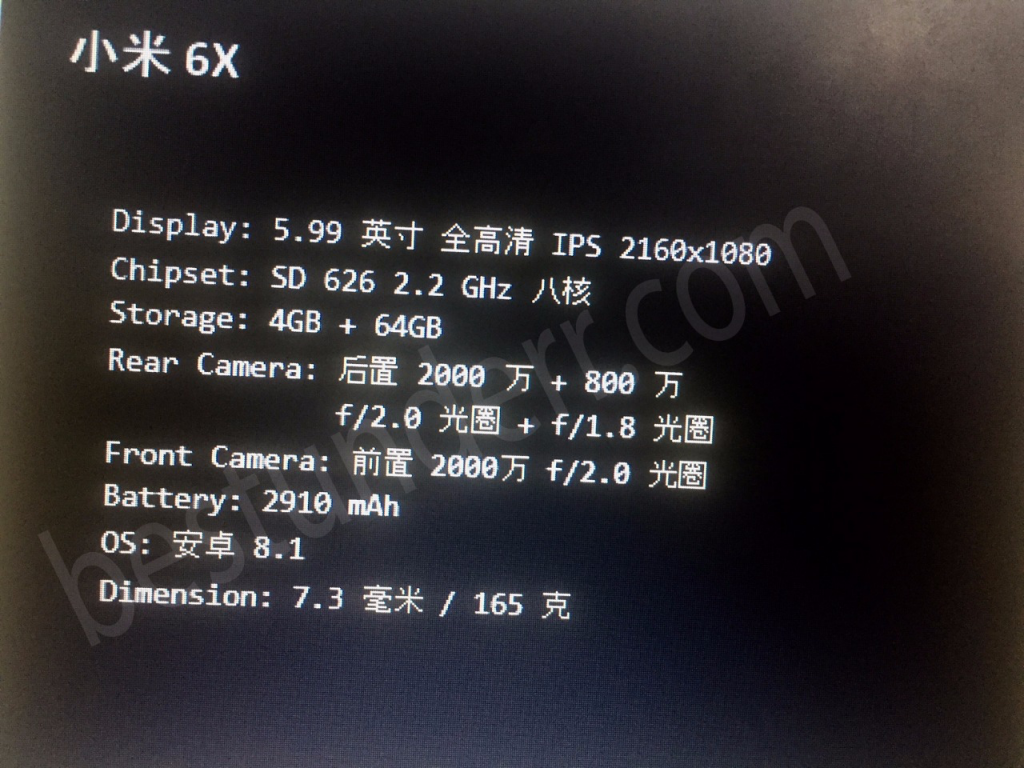 Specs Sheet Of Xiaomi Mi 6X/Mi A2 Appear Online