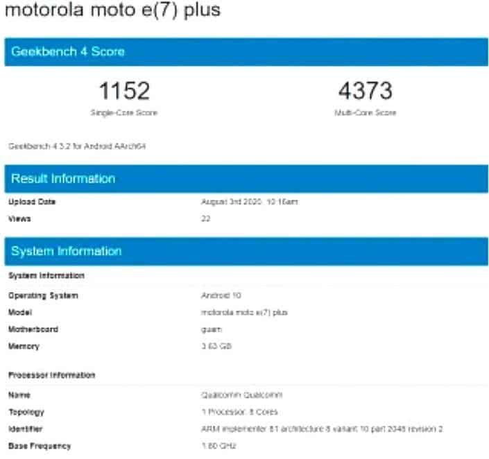 Moto E7 Plus passes Geekbench with 4GB of RAM and Android 10