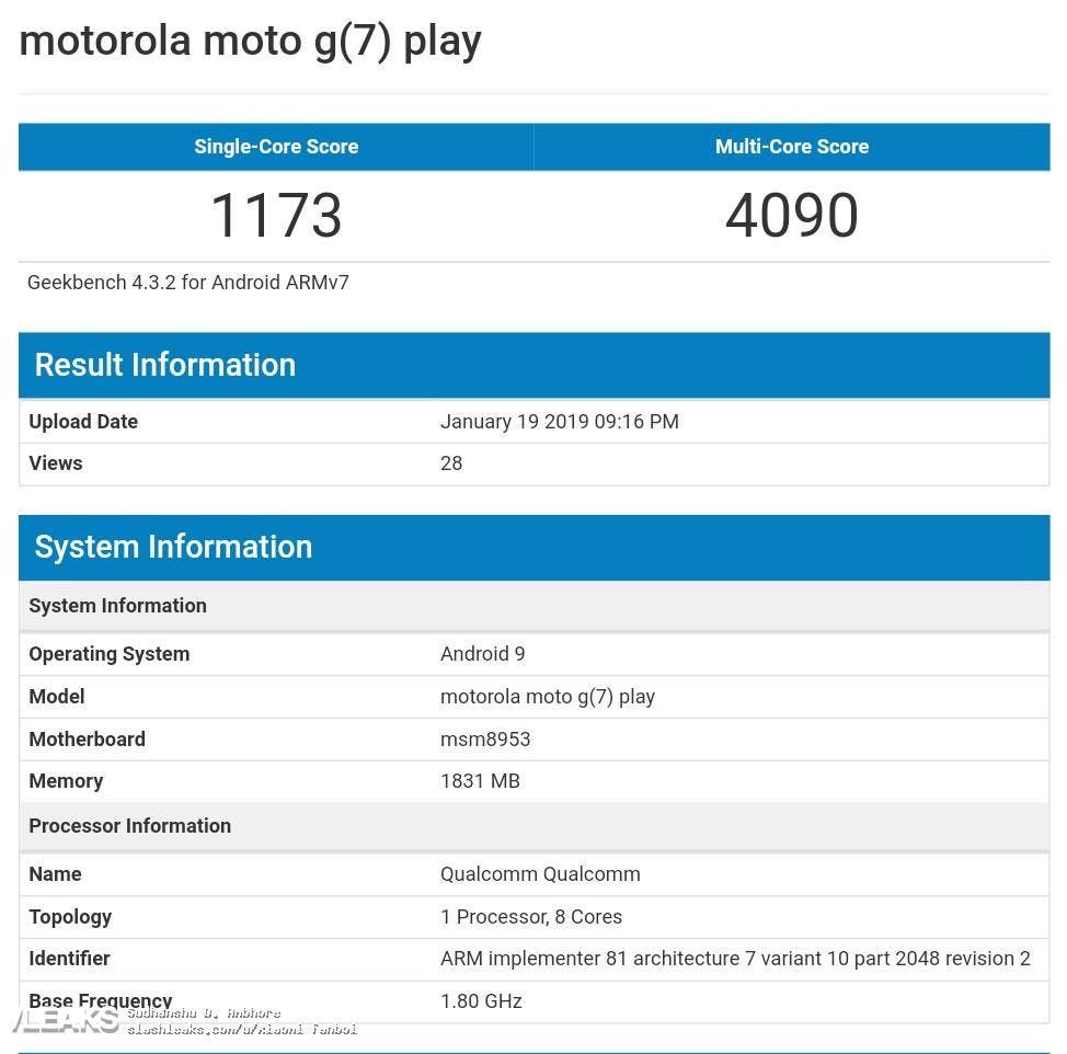 Moto G7 Play with the aging Snapdragon 625 Benchmarked