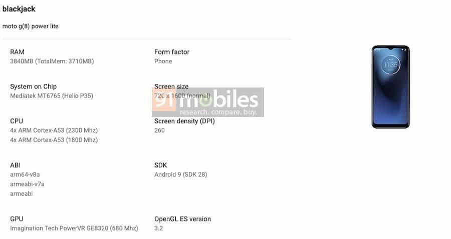 Moto G8 Power Lite Appears on Google Play Console, Reveals Specs and Design