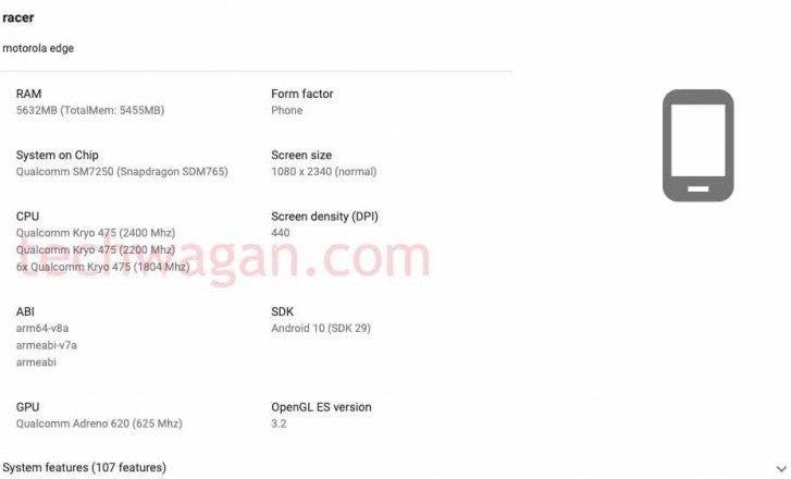 Motorola Edge specifications confirmed by Google Play Listing