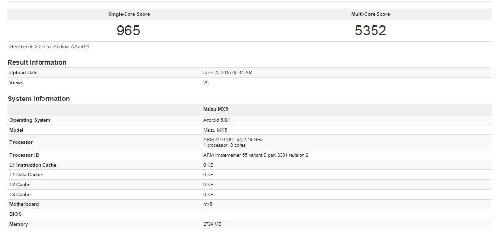 Meizu MX5 leaks yet again, courtesy Geekbench this time