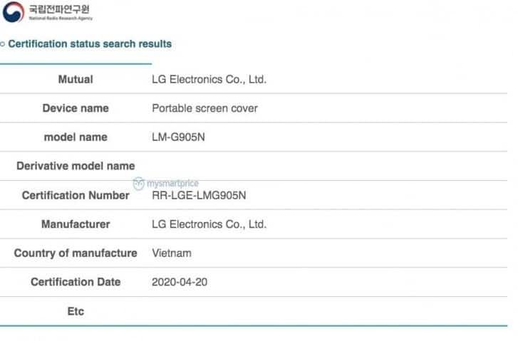 LG Velvet Dual Screen accessory gets certified