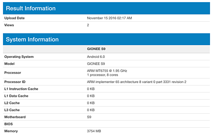 Gionee S9 pops up on Geekbench ahead of its unveiling