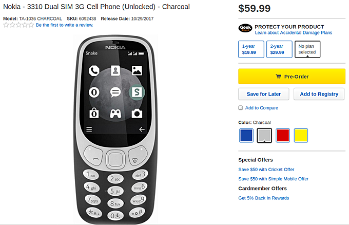 Pre-orders For Nokia 3310 3G Begin In The US