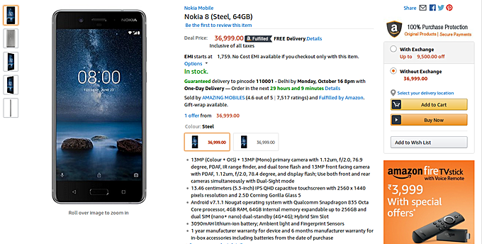 Nokia 8 sales begin in India