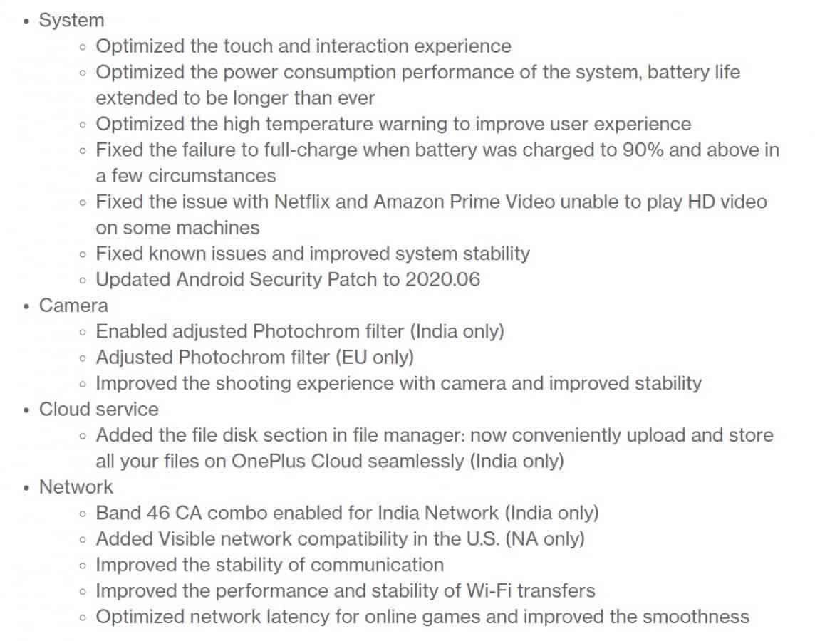OnePlus 8 Pro update changelog