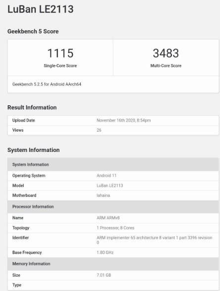 OnePlus 9 (LE2113) spotted on Geekbench with 8GB RAM