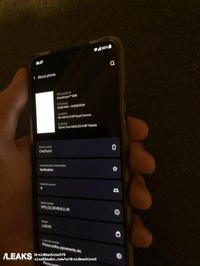 The first live photo reveals the specs of the OnePlus 9 smartphone