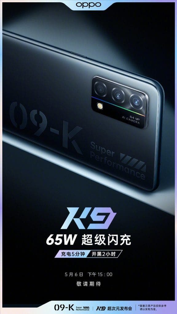 OPPO K9 to arrive on May 6 - supports 65W super flash charging