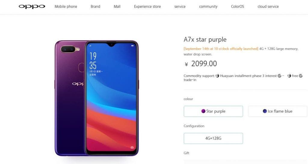 Oppo A7X Commence Reservation For 2099 Yuan ($306) - To Launch On Sept. 14